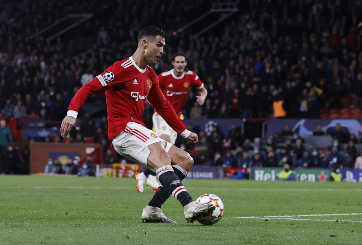 September 29, 2021 Manchester United's Cristiano Ronaldo scores their second goal REUTERS/Phil Noble

