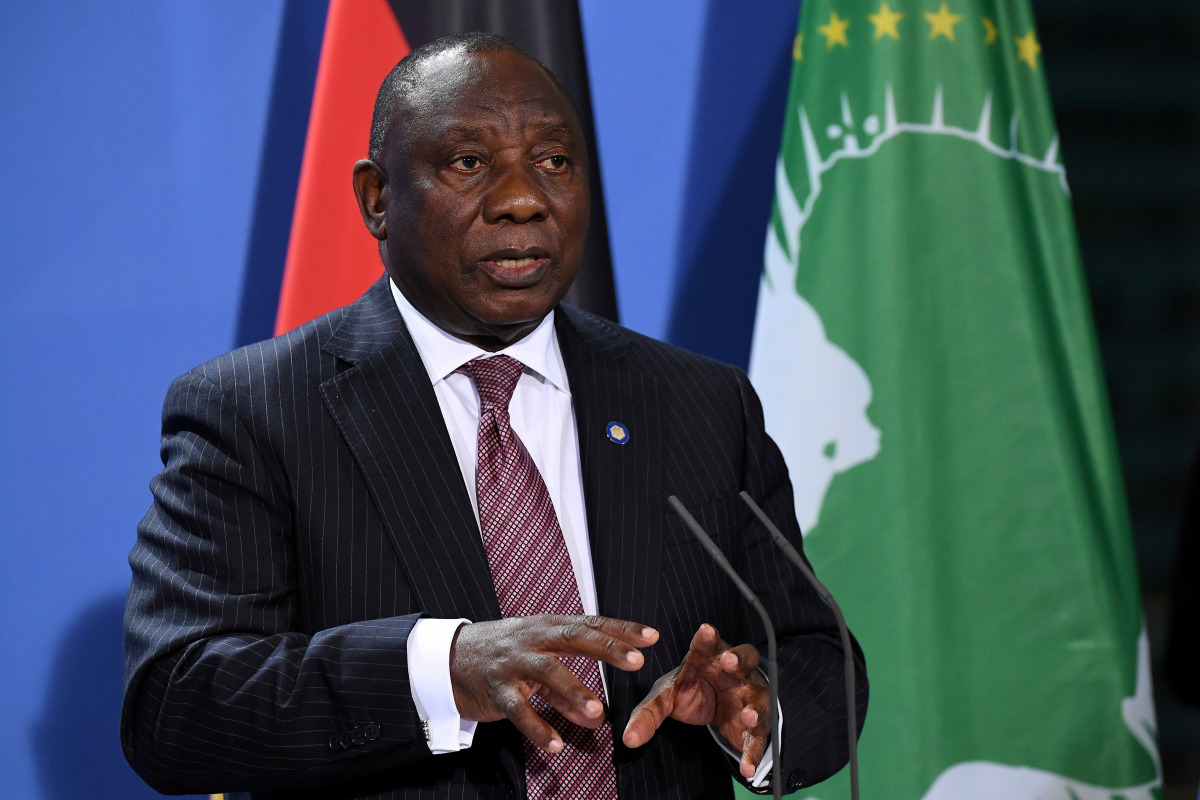 FILE PHOTO: South African President Cyril Ramaphosa. Tobias Schwarz/Pool via REUTERS/File Photo
