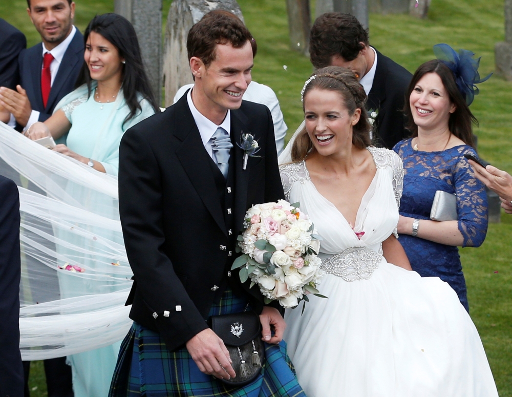 Tennis player Andy Murray leaves the cathedral after his wedding to his fiancee Kim Sears in Dunblane, Scotland, April 11, 2015. Reuters/Russell Cheyne/File Photo