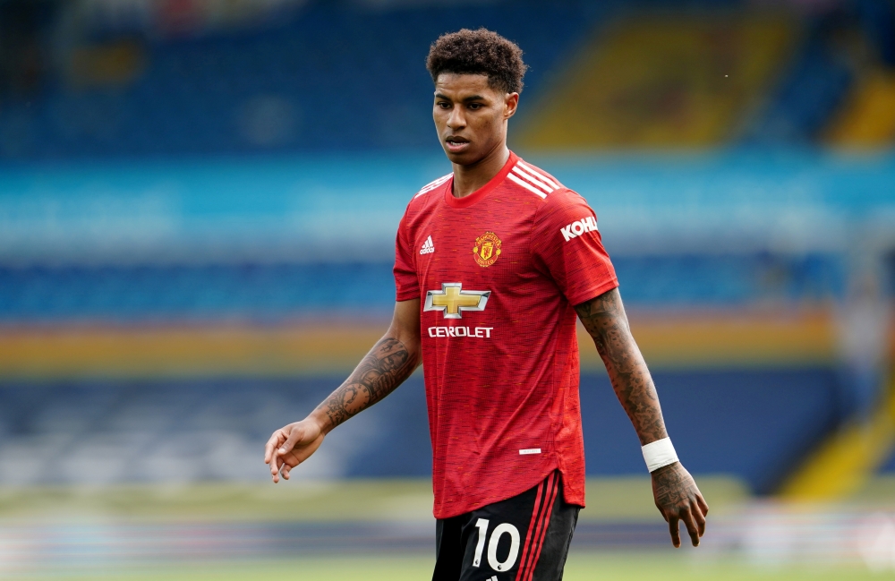 April 25, 2021 Manchester United's Marcus Rashford reacts Pool via REUTERS/Jon Super