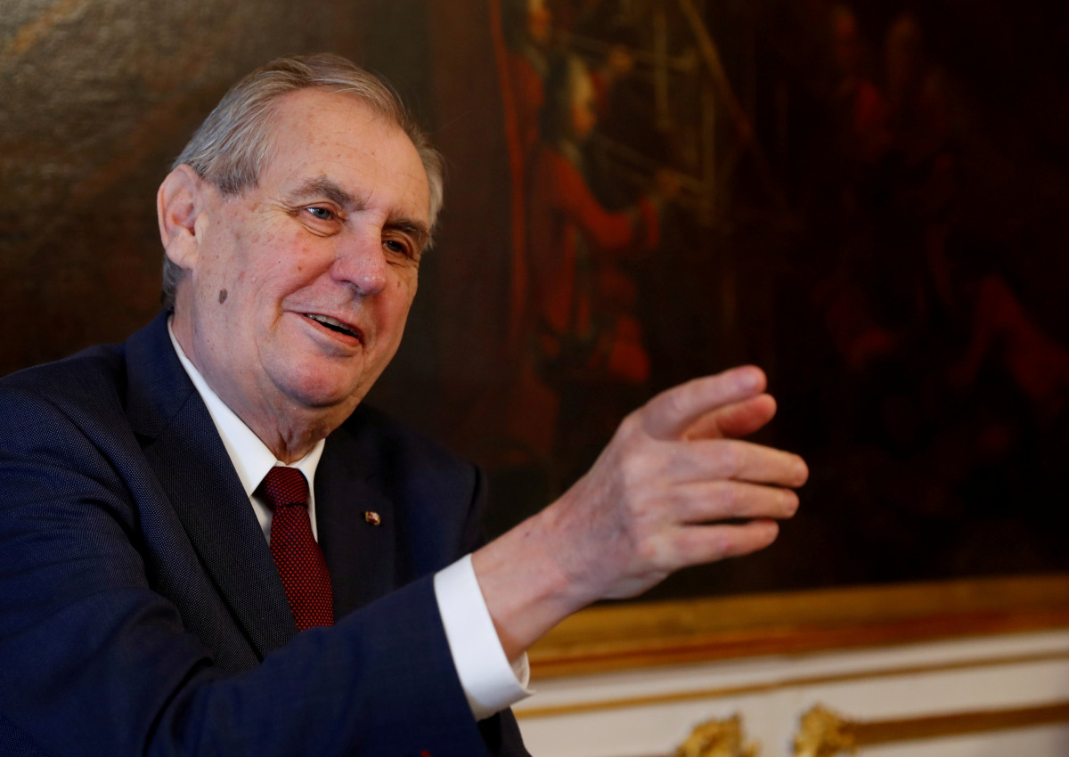 FILE PHOTO: Czech President Milos Zeman gestures in Vienna, Austria April 3, 2019. REUTERS/Leonhard Foeger/File Photo
