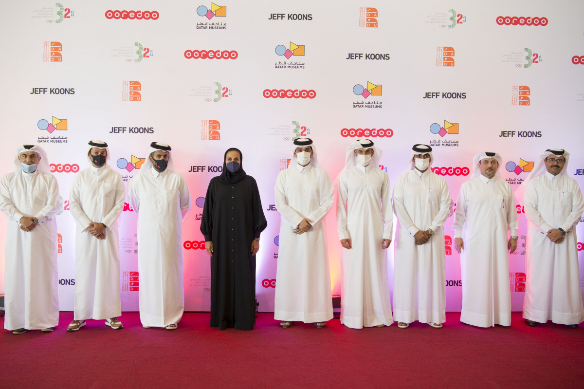 Chairperson of Qatar Museums  H E Sheikha Al Mayassa bint Hamad bin Khalifa Al Thani with officials during a  partnership agreement signing ceremony with Ooredoo.