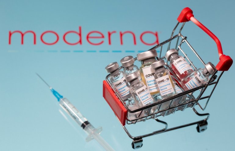 A small shopping basket filled with vials labelled 