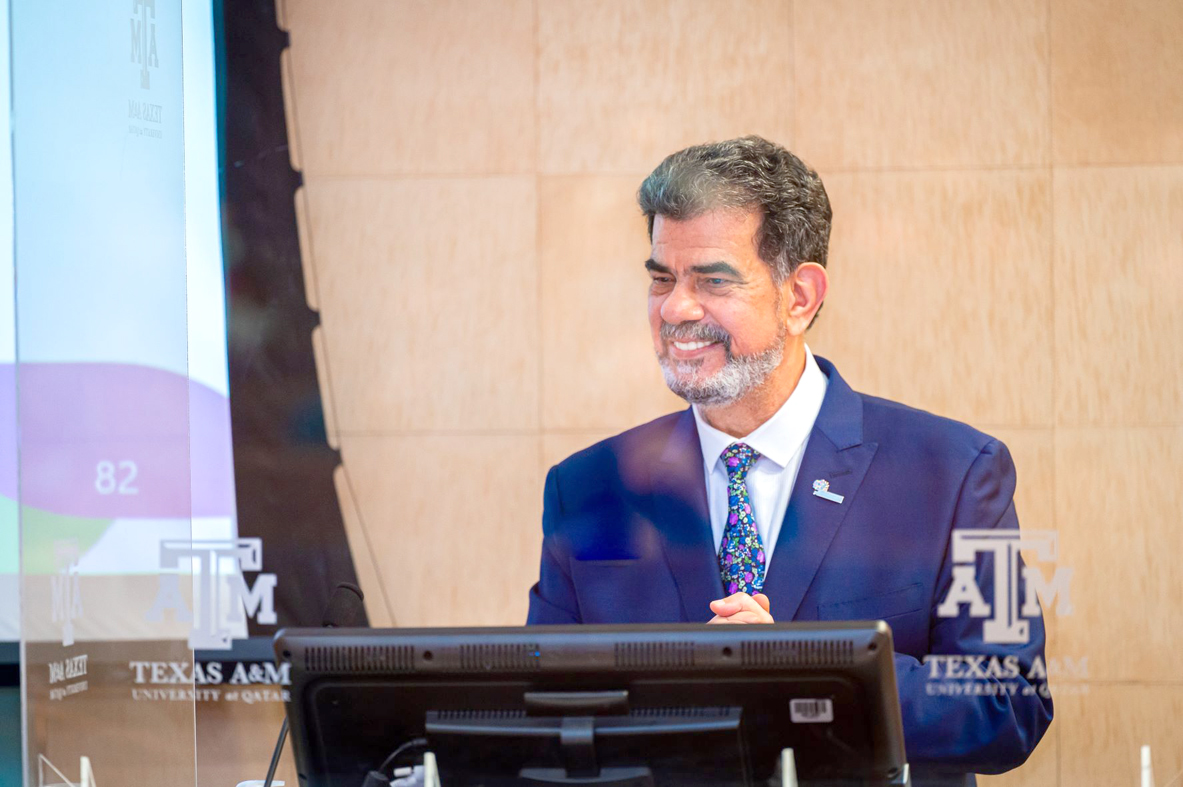 QNRF Executive Director Dr. Abdul Sattar Al Taie delivering a public lecture at Texas A&M University at Qatar.
