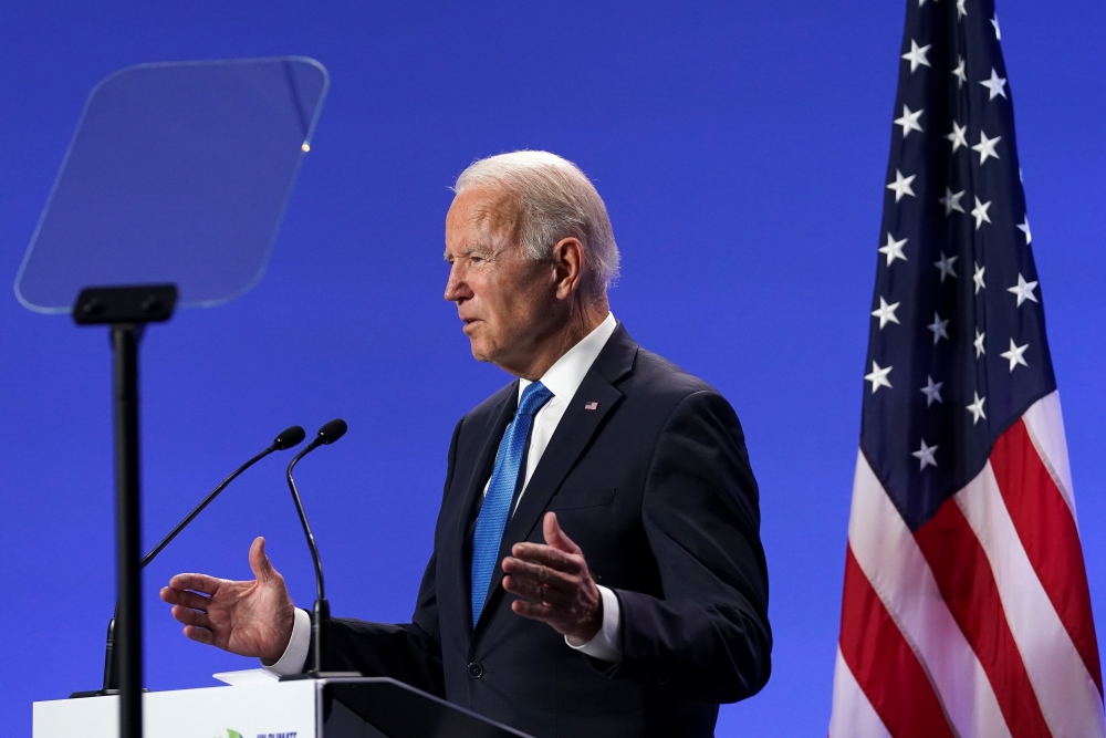 U.S. President Joe Biden speaks during a press conference at the UN Climate Change Conference (COP26) in Glasgow, Scotland, Britain, November 2, 2021. REUTERS/Kevin Lamarque