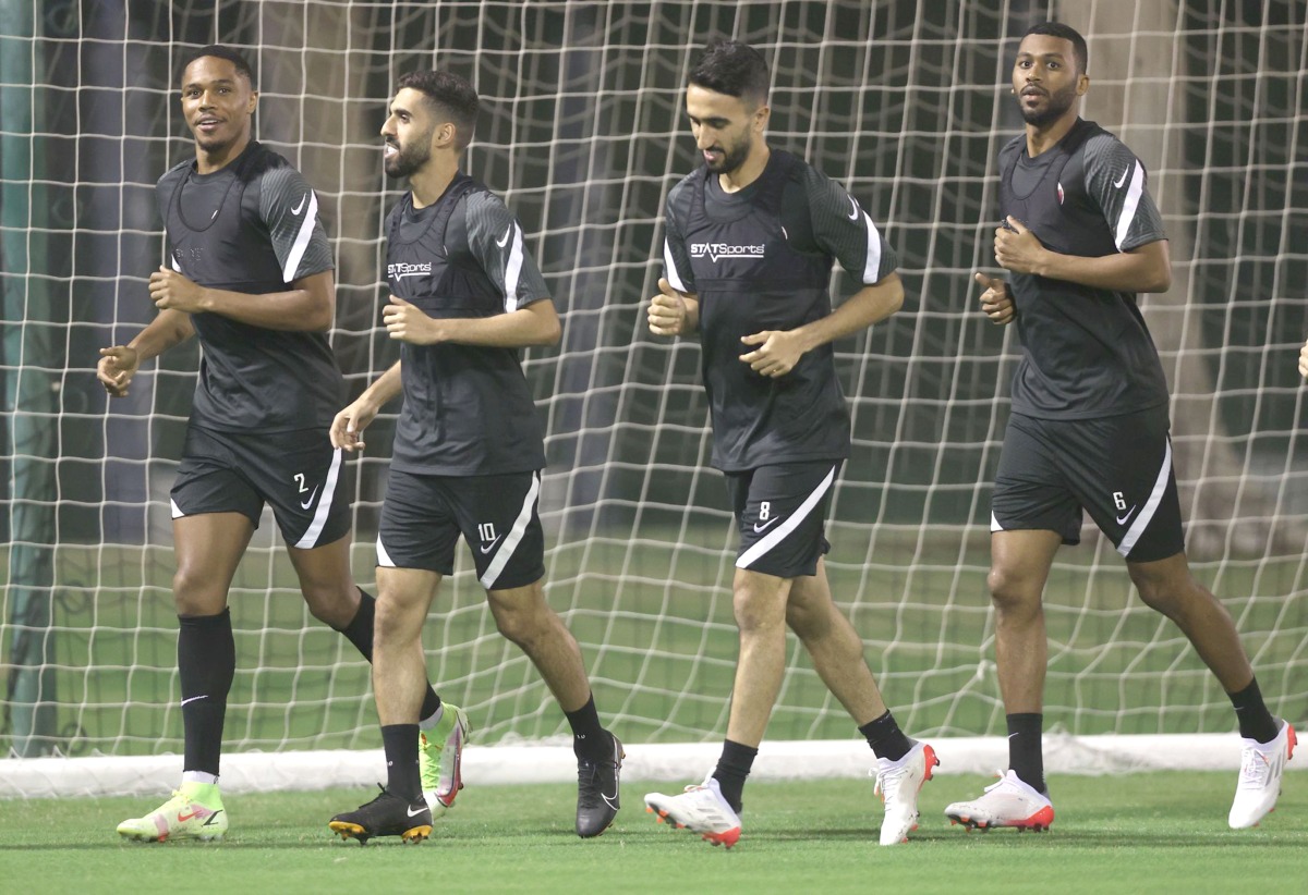 Qatar players in action during yesterday's practice session.