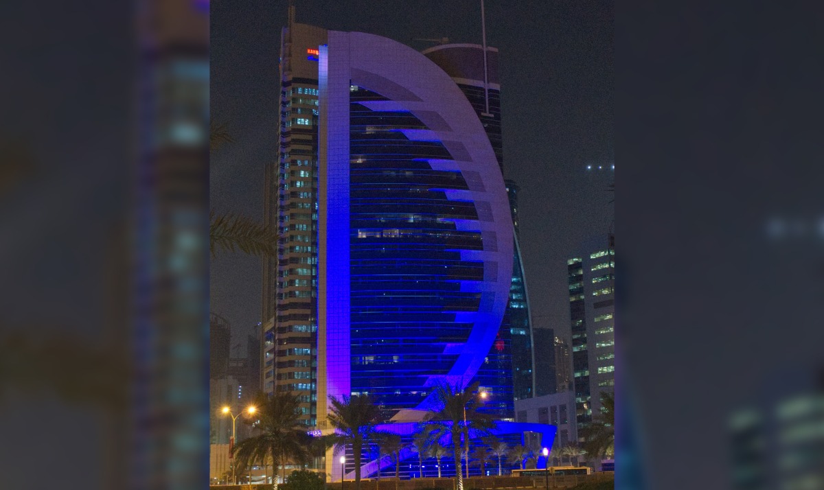 Doha Bank tower lit in blue on the occasion of World Diabetes Day. 