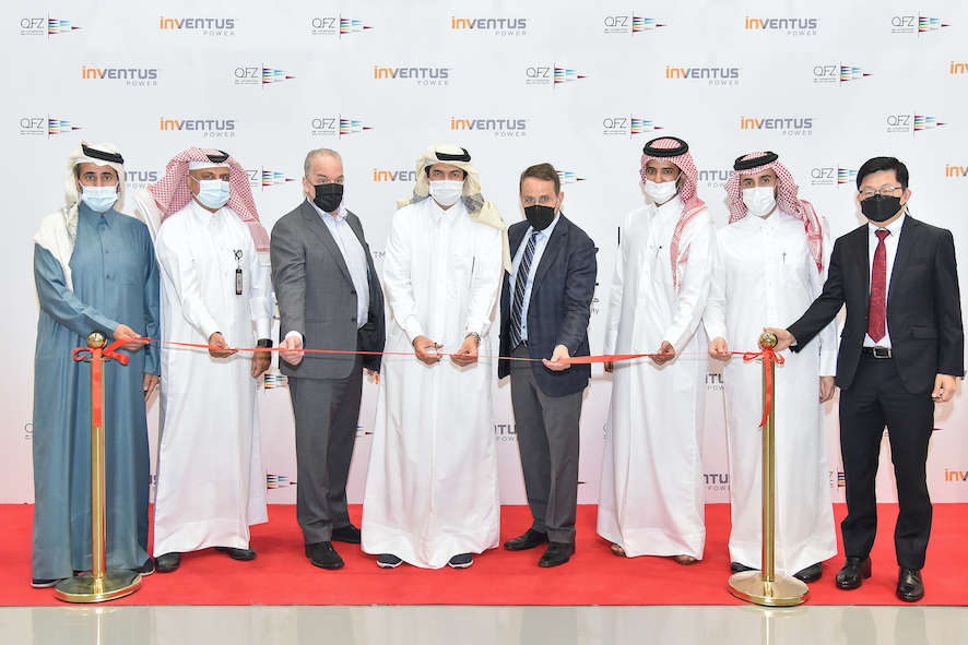 Minister of State and Chairman of QFZA H E Ahmad Al Sayed; President & CEO of Inventus Power​ Patrick Trippel and other official during the inauguration ceremony held at Ras Bufontas Free Zone.