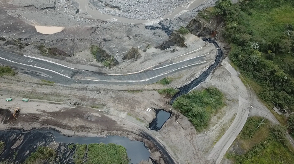 Spillage from an oil pipeline rupture is seen in Piedra Fina, Ecuador in this handout picture taken January 29, 2022. Picture taken with a drone. Nicolas Mainville/Amazon Frontlines/Handout via Reuters 