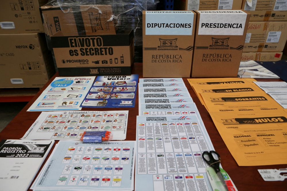 Samples of voting materials are displayed for the press at a distribution centre ahead of Costa Rica's February 6, 2022 general elections, in San Jose, Costa Rica, January 14, 2022. Reuters/Mayela Lopez/File Photo