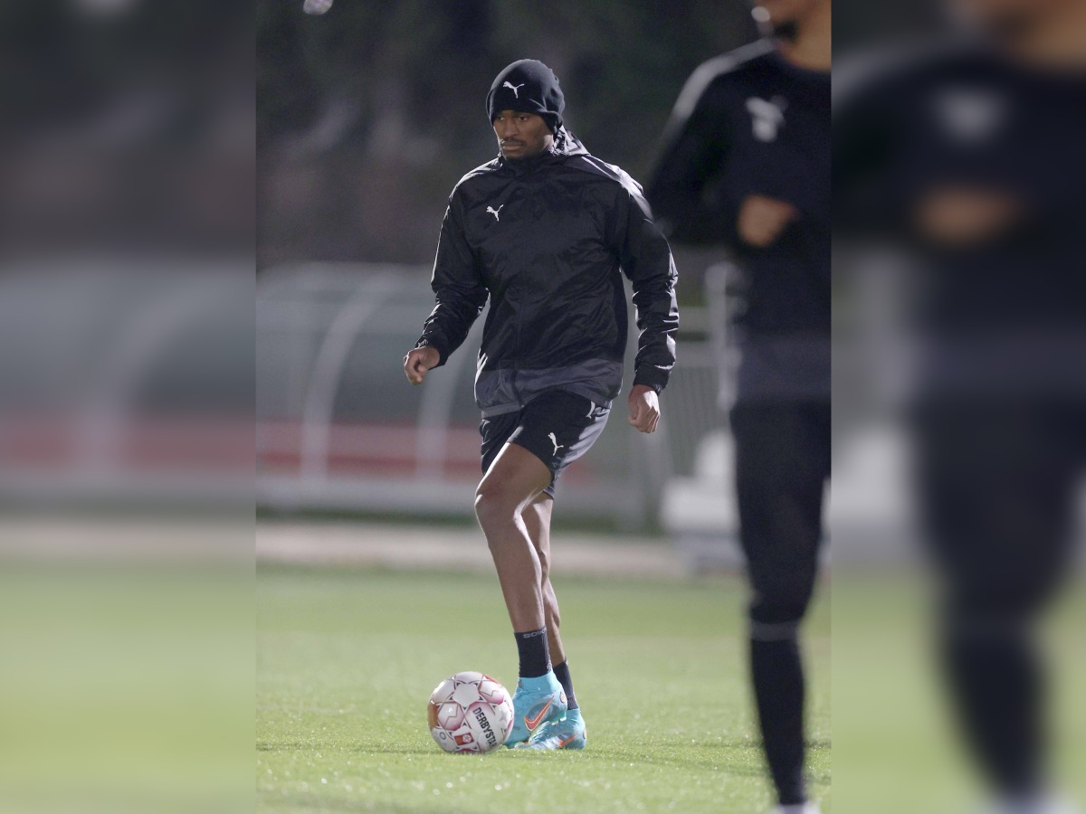 Al Sadd's Abdelkarim Hassan during a training session yesterday.