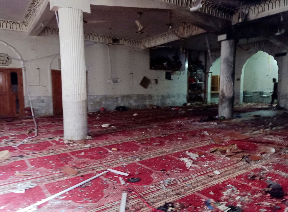 A general view of the prayer hall after a bomb blast inside a mosque during Friday prayers in Peshawar, Pakistan, March 4, 2022. REUTERS/Fayaz Aziz
