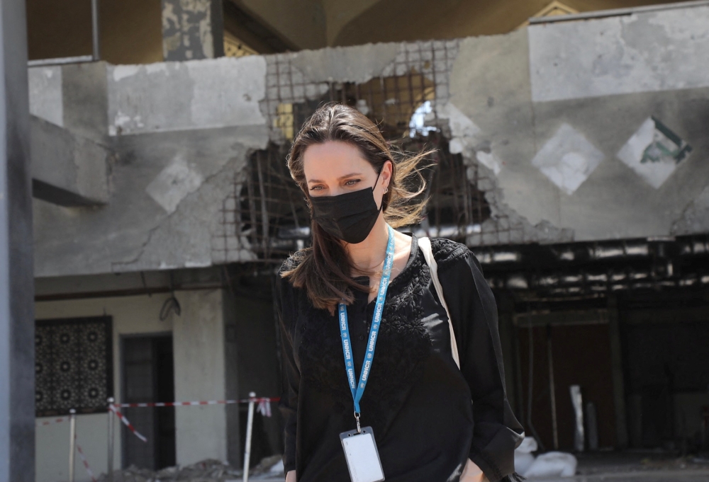 UNHCR special envoy, Angelina Jolie, arrives in the southern port city of Aden, Yemen March 6, 2022.