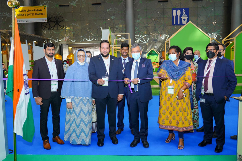 Ambassador of India Dr. Deepak Mittal inaugurating the Indian Pavilion at Doha Exhibition and Convention Center.
