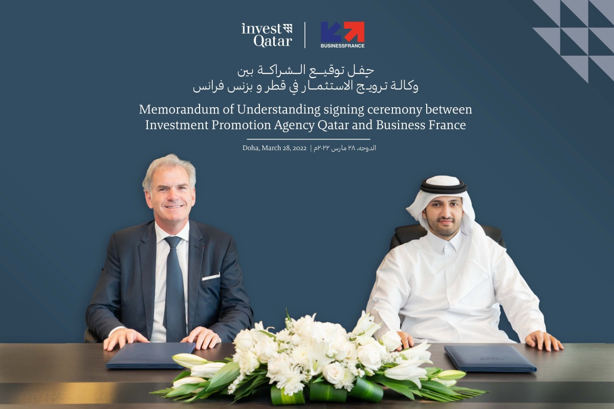 Sheikh Ali Alwaleed Al Thani, Chief Executive Officer, IPA Qatar and Pascal Cagni, Chairman of the board of Business France during the agreement signing ceremony.