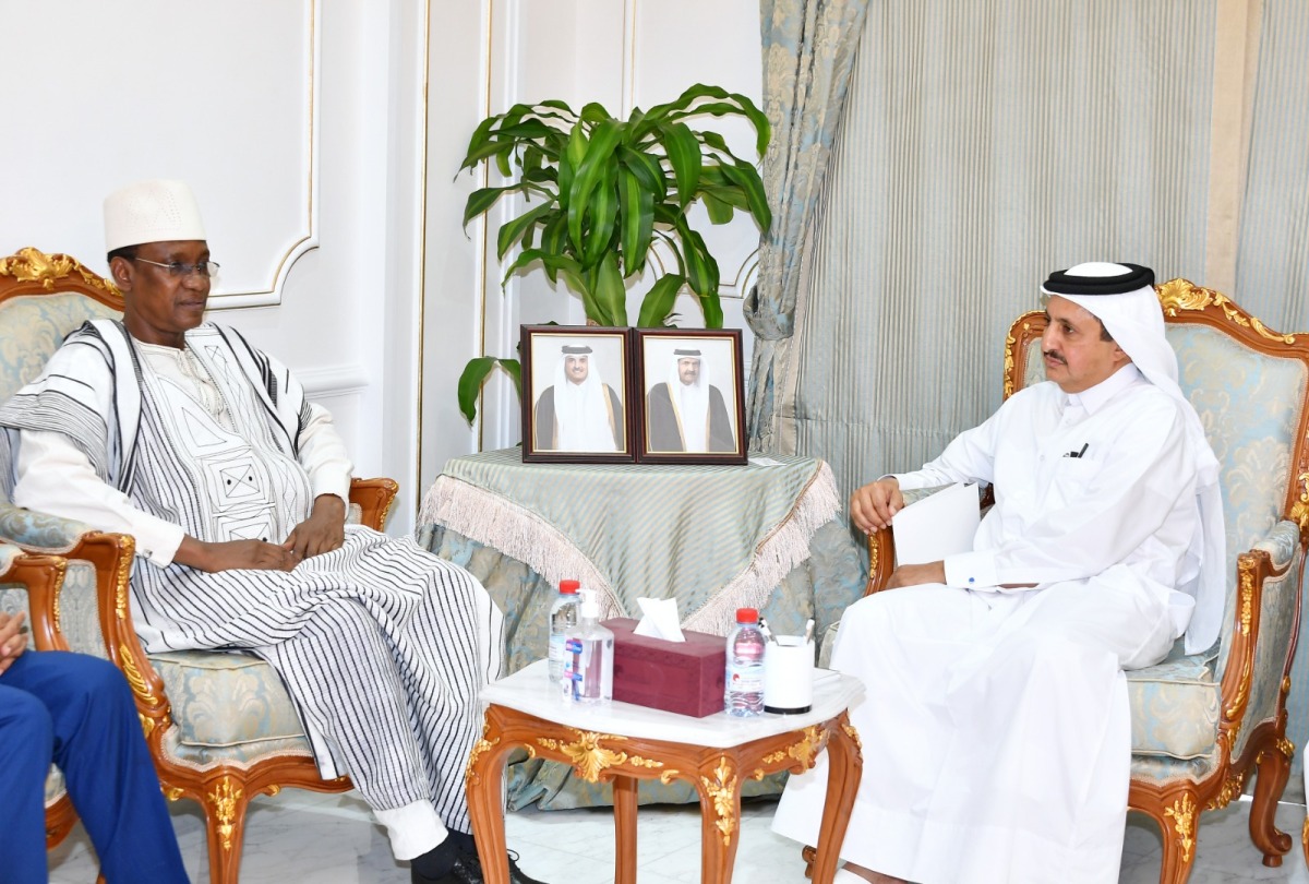 Prime Minister of the Republic of Mali H E Choguel Maiga during a meeting with QC Chairman Sheikh Khalifa bin Jassim Al Thani.