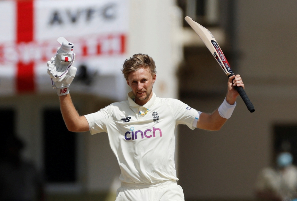 March 12, 2022 England's Joe Root celebrates reaching his century Action Images via Reuters/Jason Cairnduff/File Photo