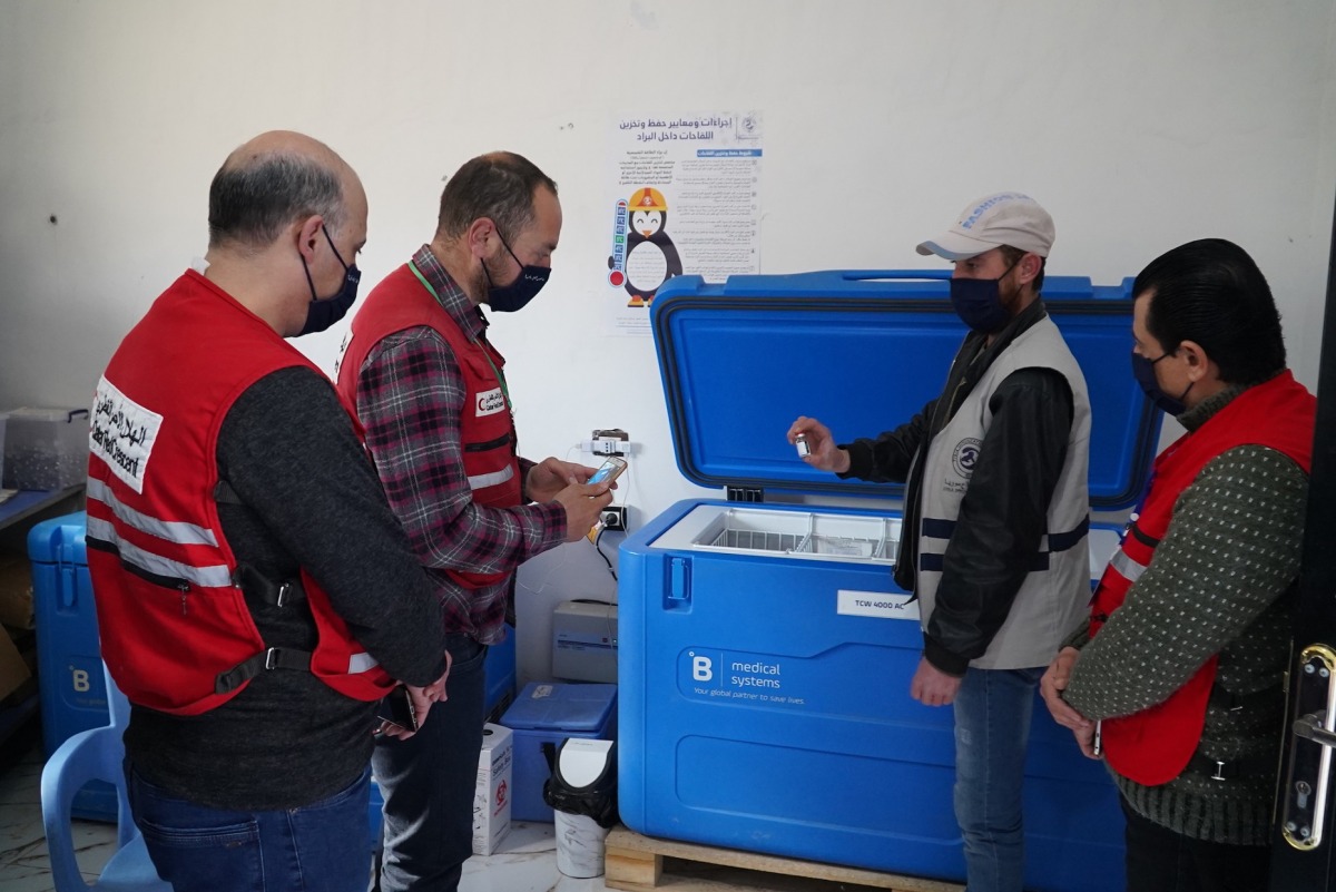 QRCS field inspectors checking quality compliance at a COVID-19 vaccination centre in northern Syria. 