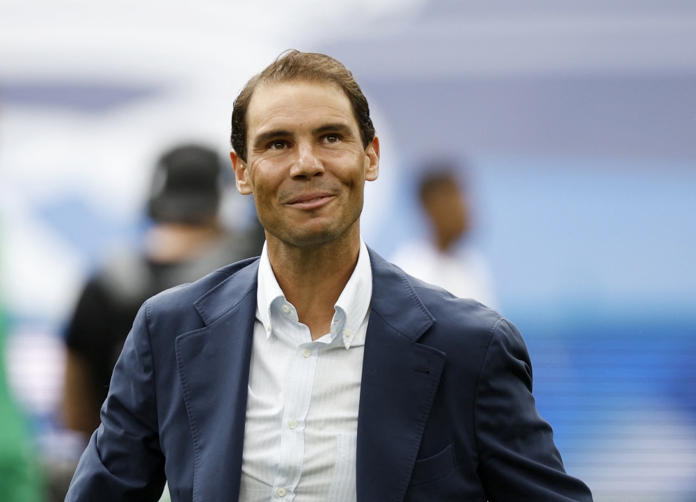 April 30, 2022 Spain's Rafael Nadal reacts after completing the honorary kick off before the match REUTERS/Juan Medina