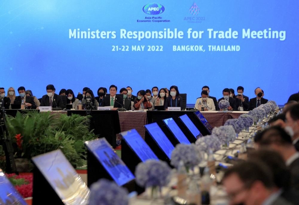 Thai Deputy Prime Minister and Minister of Commerce Jurin Laksanawisit speaks at the opening ceremony of Ministers Responsible for Trade Meeting during the Asia-Pacific Economic Cooperation (APEC 2022) in Bangkok, Thailand May 21, 2022. Reuters/Soe Zeya Tun