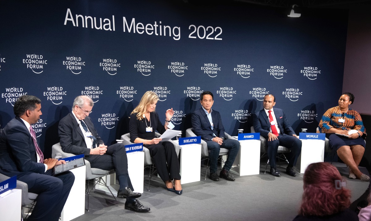 Adeeb Ahamed, Managing Director at Lulu Financial Group with other experts and officials during a session on ‘Financial Inclusion: Addressing the Largest Gaps’ at the World Economic Forum Annual Meeting 2022 in Davos-Klosters, Switzerland, yesterday. 