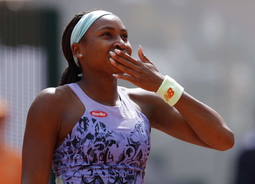 Cori Gauff of the US celebrates winning her quarter-final match against Sloane Stephens of the US. Reuters/Gonzalo Fuentes