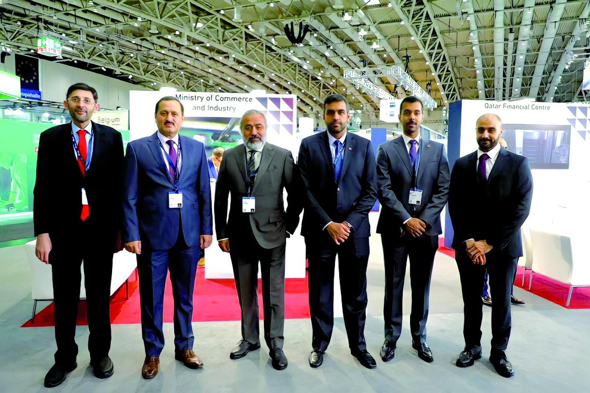 The Undersecretary of the Ministry of Commerce and Industry H E Sultan bin Rashid Al Khater, QBA Member Salah Al Jaidah with other officials at Qatar’s pavilion at the Hannover Messe International Industrial Fair 2022.