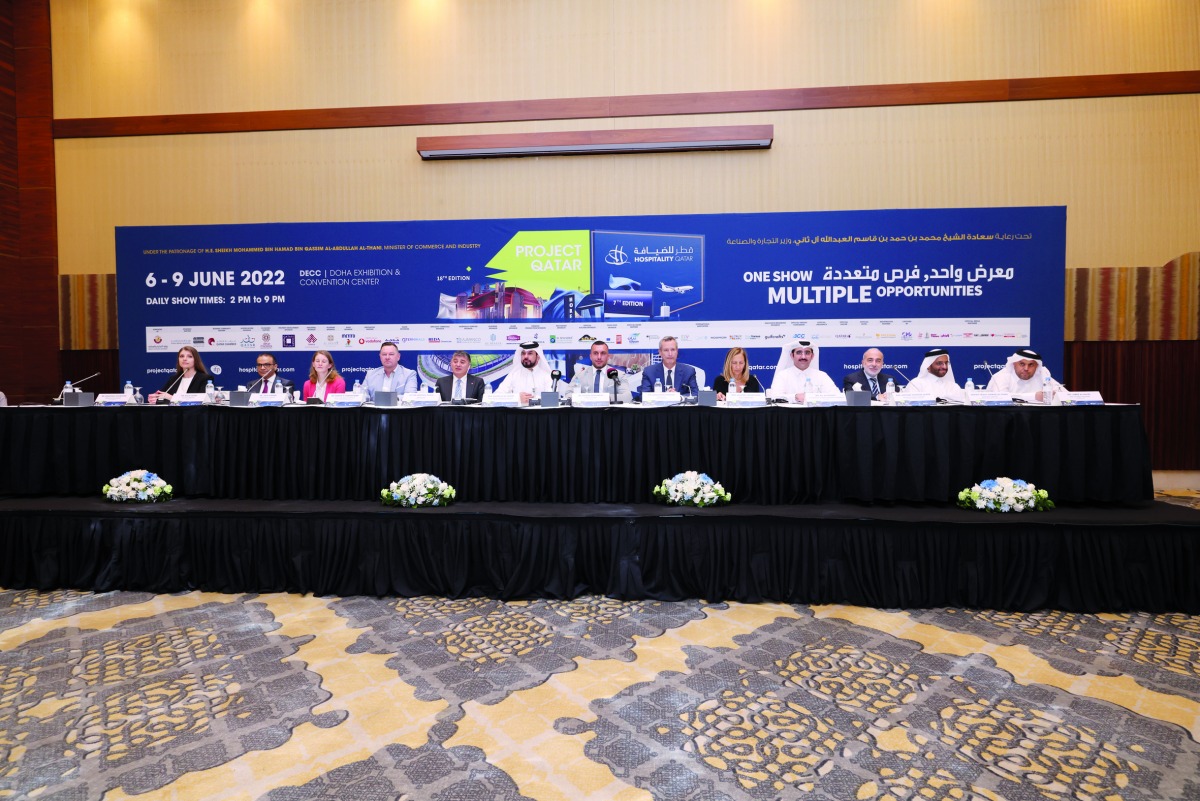 Turkish Ambassador to Qatar H E Mustafa Goksu, Italian Ambassador to Qatar H E Alessandro Prunas, Deputy Head of Mission at the German Embassy in Doha Dr. Julia Harrer, General Manager of IFP Qatar Haidar Mshaimesh and other officials during a press conference held at the InterContinental The City Hotel yesterday.