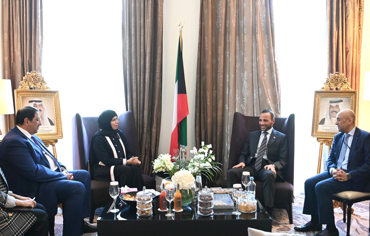 Assistant Foreign Minister H E Lolwah bint Rashid Al Khater meeting with the Speaker of the National Assembly of Kuwait H E Marzouq bin Ali Al Ghanim, in Brussels, Belgium, yesterday.