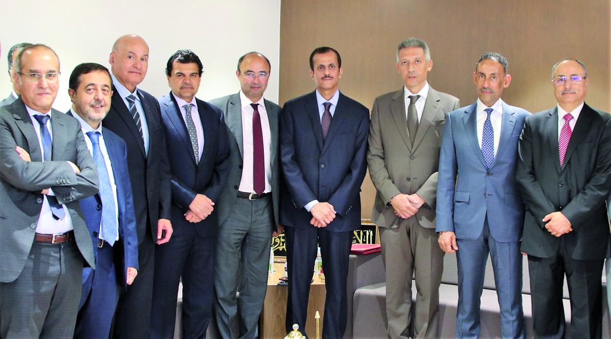 Sheikh Dr. Khalid bin Thani bin Abdullah Al Thani, Chairman of Umnia Bank’s Supervisory Board and Chairman of QIIB, with other officials, during the annual general assembly meeting in Casablanca.  