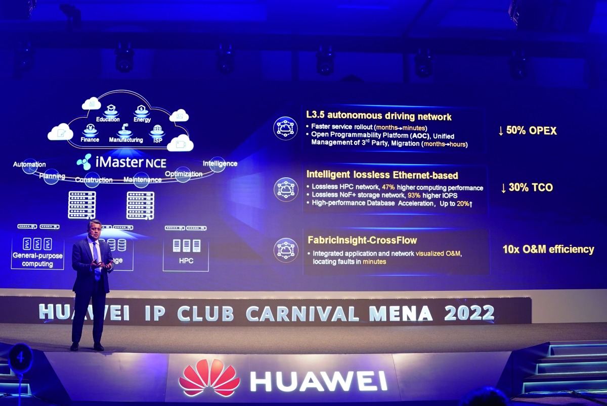 Faisal Ameer Malik, CTO at Huawei Enterprise Group, Middle East, speaks during the event, yesterday. 