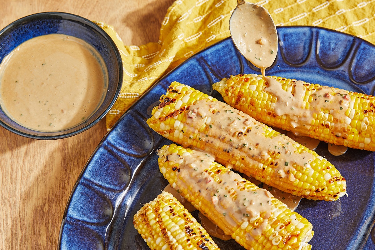 Grilled Corn With Peanut Sauce. Photo by Tom McCorkle for The Washington Post.
