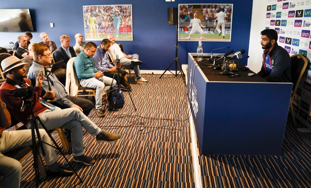 India's Jasprit Bumrah during the press conference (Reuters/Jason Cairnduff)