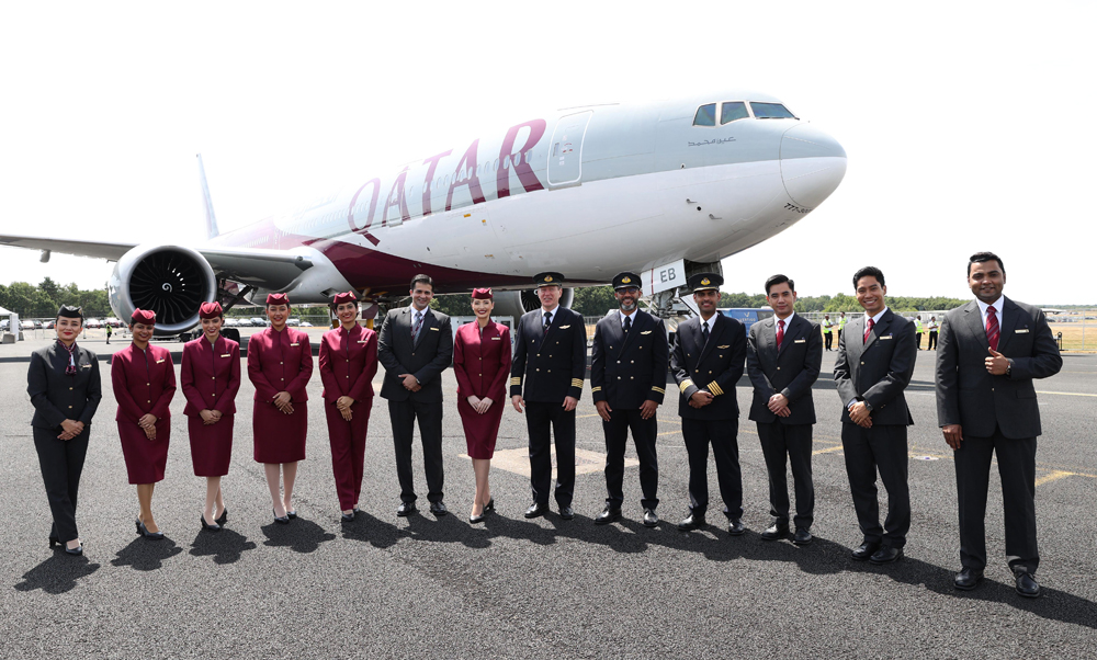The national airline is showcasing its state-of-the-art passenger aircraft Boeing 787-9 with its new business class product, Boeing 777-300ER with special FIFA livery, and Qatar Executive’s elegant private jet, the Gulfstream G650ER during the five-day Farnborough International Airshow.