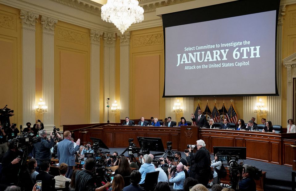 Stephen Ayres and and Jason Van Tatenhove are sworn in during a public hearing of the U.S. House Select Committee to investigate the January 6 Attack on the U.S. Capitol, on Capitol Hill in Washington, U.S., July 12, 2022. REUTERS/Sarah Silbiger/Pool/File Photo