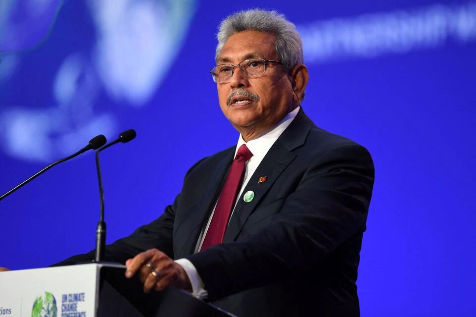 Rajapaksa presented his national statement during the World Leaders' Summit at the UN Climate Change Conference (COP26) in Glasgow, Scotland, Britain November 1, 2021. Andy Buchanan/Pool via REUTERS/File Photo
