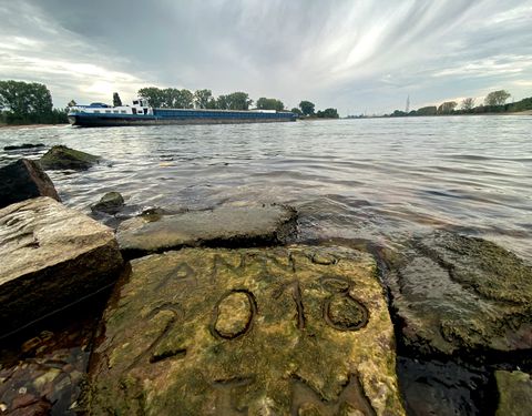 One of the 'hunger stones' is revealed by the low level of water in Worms, Germany, August 17, 2022. REUTERS/Tilman Blasshofer/File Photo
