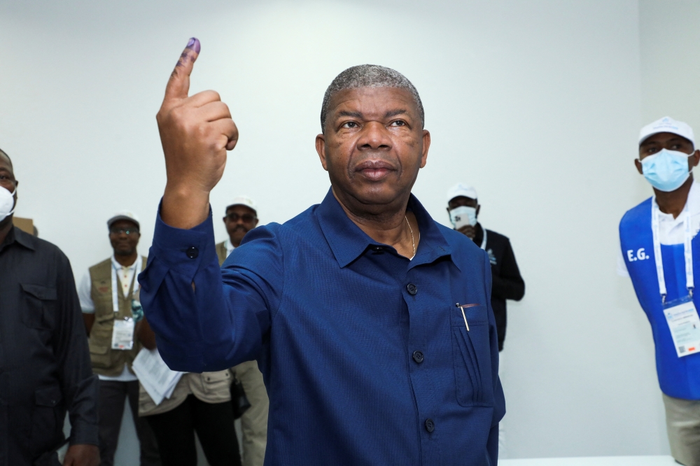 Angola's President and leader of the People's Movement for the Liberation of Angola (MPLA) ruling party Joao Lourenco gestures after casting his vote in a general election in the capital Luanda, Angola August 24, 2022. Reuters/Stringer