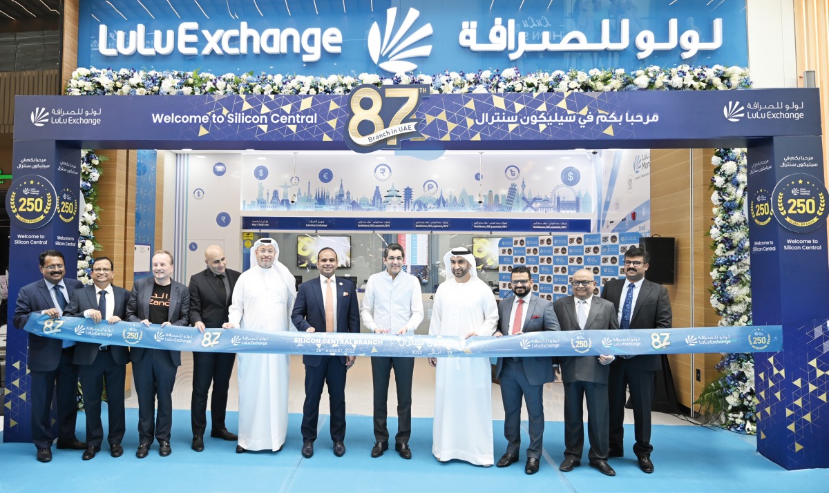 Officials during the opening of the 250th branch of LuLu Financial Holdings in Dubai’s Silicon Central Mall.
