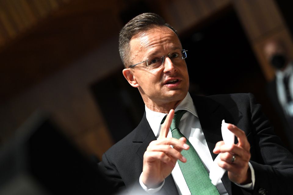 Hungary's Minister for External Economy and Foreign Affairs Peter Szijjarto gestures during a General Affairs meeting in Luxembourg June 22, 2021. John Thys/Pool via REUTERS/File Photo
