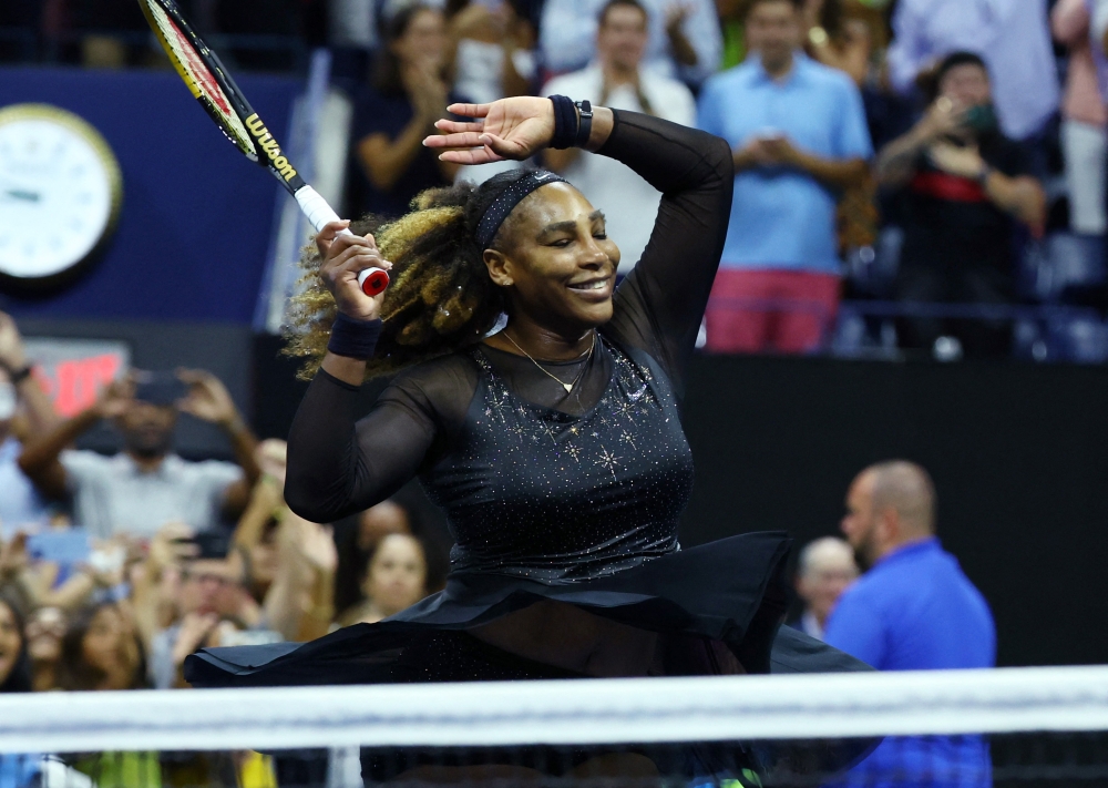 Serena Williams of the US celebrates after winning her US Open second round match against Estonia's Anett Kontaveit at Flushing Meadows, New York, on August 31, 2022.  REUTERS/Mike Segar