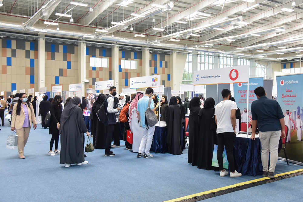 Vodafone Qatar booth (right) at the University of Doha for Science and Technology career fair.