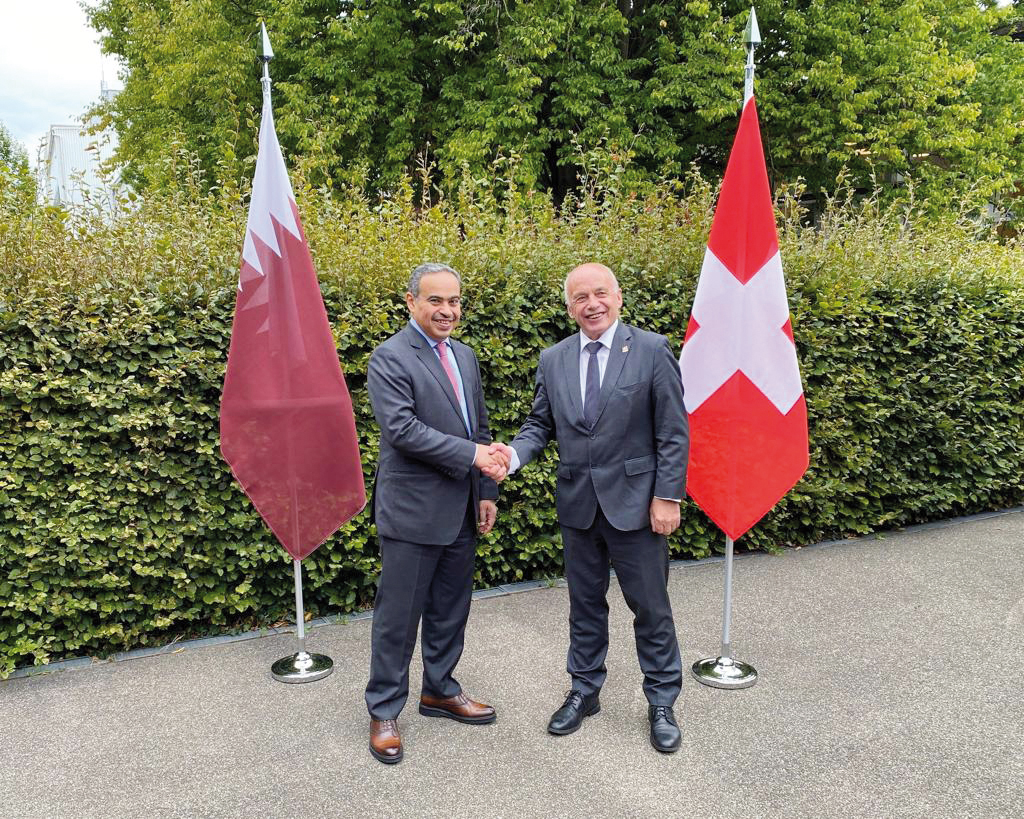 Minister of Finance H E Ali bin Ahmed Al Kuwari with his counterpart the Head of the Swiss Federal Department of Finance H E Ueli Maurer, on the sidelines of the Qatari-Swiss Joint Committee meeting in Zurich, Switzerland.  