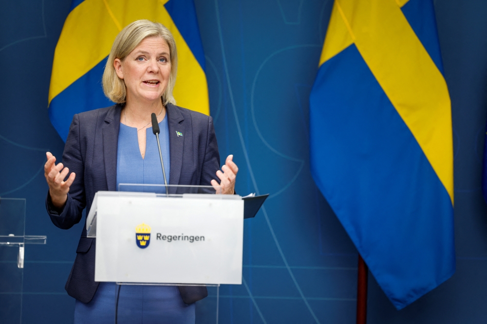 Swedish Prime Minister Magdalena Andersson gives a news conference in Stockholm on September 14, 2022. Jessica Gow/TT News Agency via REUTERS