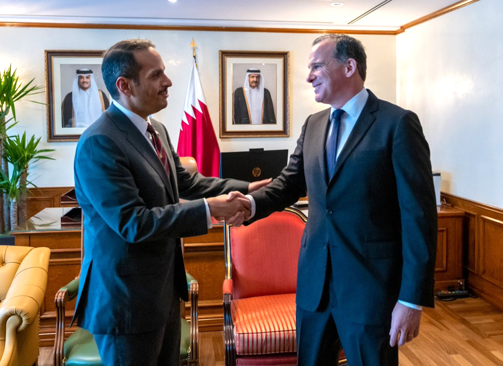 Deputy Prime Minister and Minister of Foreign Affairs H E Sheikh Mohammed bin Abdulrahman Al Thani and US National Security Council Coordinator for the Middle East and North Africa H E Brett McGurk during their meeting in New York.