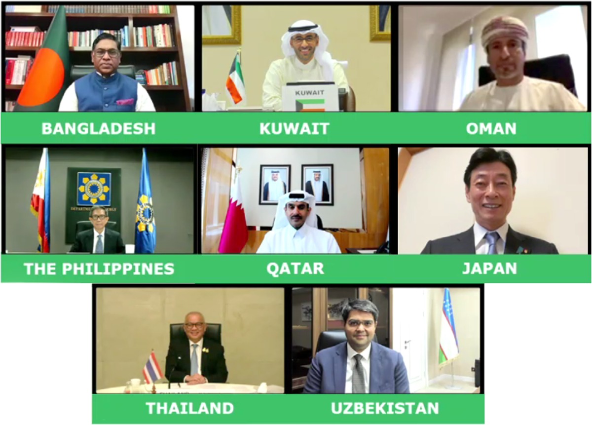 Minister of State for Energy Affairs, the President and CEO of QatarEnergy H E Saad Sherida Al Kaabi, with other energy ministers, during the virtual meeting. 