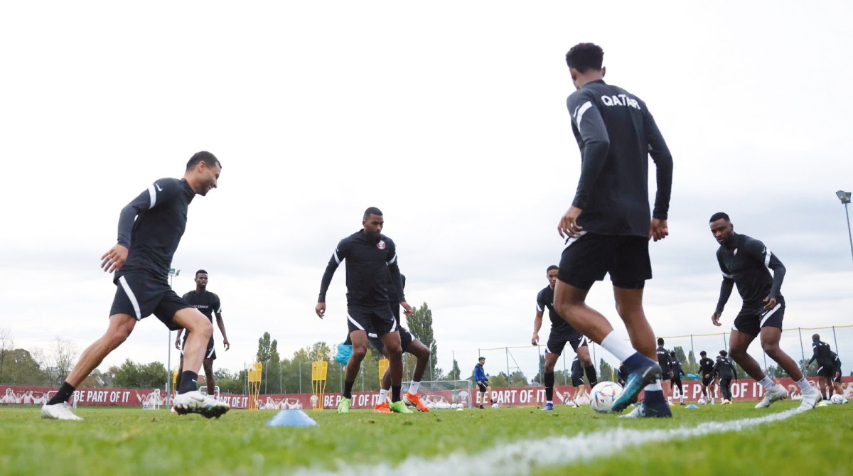 Qatar players during a training session in Vienna, yesterday.