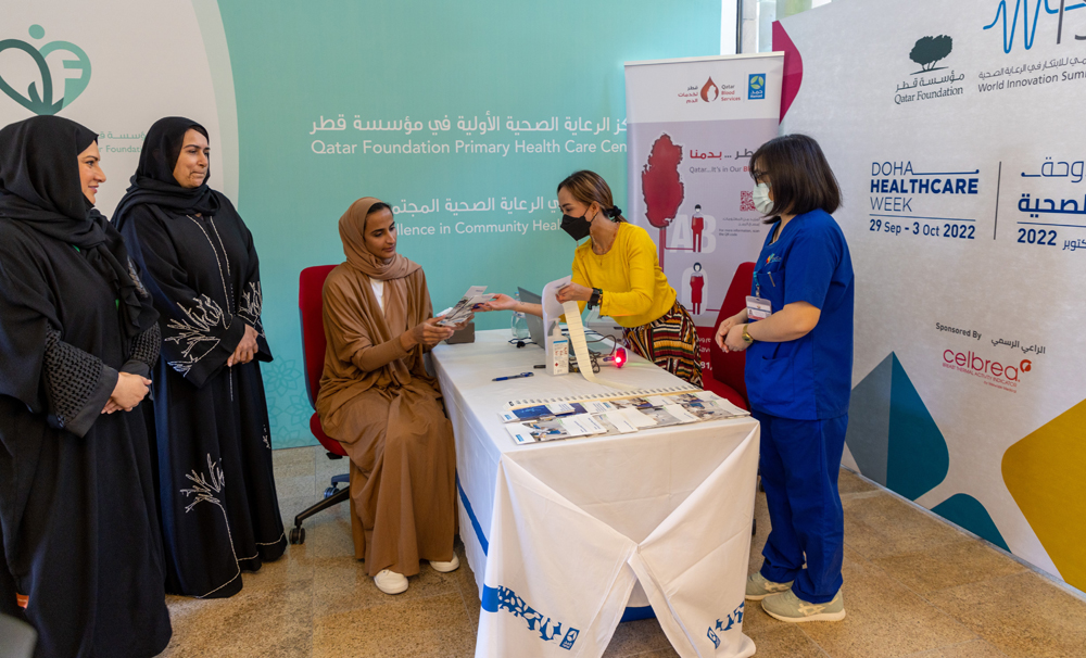 H E Sheikha Hind bint Hamad Al Thani, Vice Chairperson and CEO of Qatar Foundation, donating blood, yesterday.
