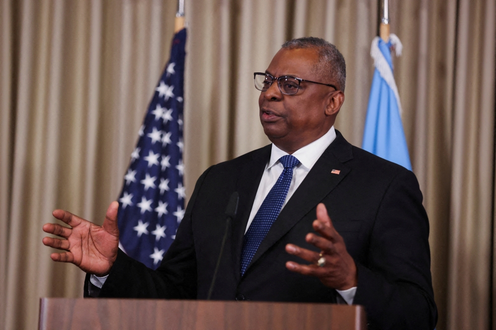 US Secretary of Defense Lloyd J Austin speaks after a meeting at the American military's Ramstein Air Base near Ramstein-Miesenbach, Germany, on September 8, 2022. (REUTERS/Thilo Schmuelgen)