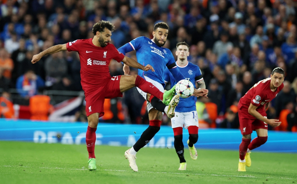 Liverpool's Mohamed Salah in action with Rangers' Connor Goldson Reuters/Phil Noble